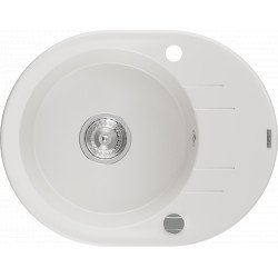Mexen Kevin  konyhai mosogató gránit 1 körmedence+csepegtetö+ pop up szifon  586 x 458 mm, fehér , szifon   króm - 6517581005-20 Kör medencés Konyhai mosogató tálca 406594 Mexen