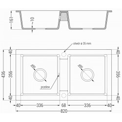 Mexen Mario  konyhai mosogató gránit 2 medence+ pop up szifon 820 x 436 mm, beige, szifon  arany  - 6504822000-69-G 2 medencés
