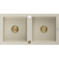 Mexen Mario  konyhai mosogató gránit 2 medence+ pop up szifon 820 x 436 mm, beige, szifon  arany  - 6504822000-69-G 2 medencés 2 medencés 406959 Mexen