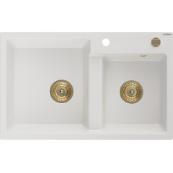 Mexen Tomas  konyhai mosogató gránit 2 medence+ pop up szifon 800 x 500 mm, fehér , szifon  arany  - 6516802000-20-G 2 medencés 2 medencés 406959 Mexen