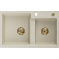 Mexen Tomas  konyhai mosogató gránit 2 medence+ pop up szifon 800 x 500 mm, beige, szifon  arany  - 6516802000-69-G 2 medencés 2 medencés 406959 Mexen