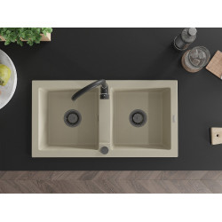 Mexen Mario  konyhai mosogató gránit 2 medence+ pop up szifon 820 x 436 mm, beige, szifon  fekete  - 6504822000-69-B 2 medencés