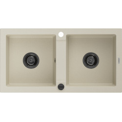 Mexen Mario  konyhai mosogató gránit 2 medence+ pop up szifon 820 x 436 mm, beige, szifon  fekete  - 6504822000-69-B 2 medencés 2 medencés 406959 Mexen