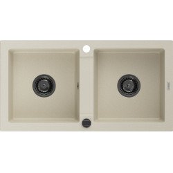 Mexen Mario  konyhai mosogató gránit 2 medence+ pop up szifon 820 x 436 mm, beige, szifon  fekete  - 6504822000-69-B 2 medencés 2 medencés 406959 Mexen
