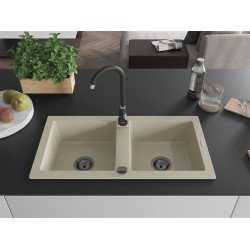 Mexen Mario  konyhai mosogató gránit 2 medence+ pop up szifon 820 x 436 mm, beige, szifon  fekete  - 6504822000-69-B 2 medencés