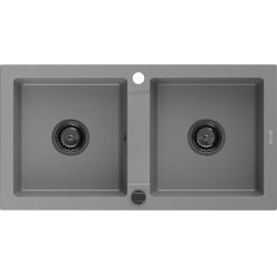 Mexen Mario  konyhai mosogató gránit 2 medence+ pop up szifon 820 x 436 mm, szürke , szifon  fekete  - 6504822000-71-B 2 medencés 2 medencés 406959 Mexen