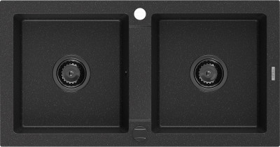 Mexen Mario  konyhai mosogató gránit 2 medence+ pop up szifon 820 x 436 mm, fekete / króm, szifon  fekete  - 6504822000-73-B 2 medencés