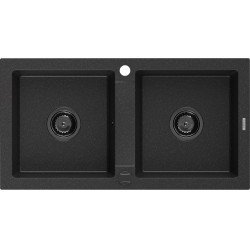 Mexen Mario  konyhai mosogató gránit 2 medence+ pop up szifon 820 x 436 mm, fekete / króm, szifon  fekete  - 6504822000-73-B 2 medencés 2 medencés 406959 Mexen