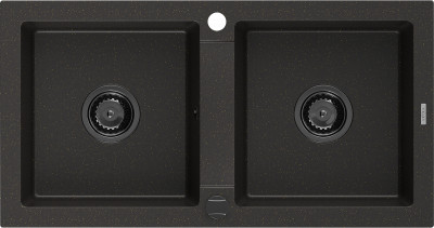 Mexen Mario  konyhai mosogató gránit 2 medence+ pop up szifon 820 x 436 mm, fekete / arany, szifon  fekete  - 6504822000-75-B 2 medencés