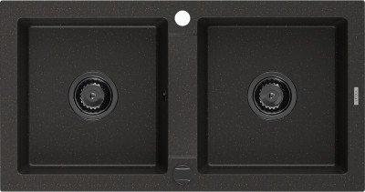 Mexen Mario  konyhai mosogató gránit 2 medence+ pop up szifon 820 x 436 mm, fekete / arany, szifon  fekete  - 6504822000-75-B 2 medencés