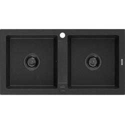Mexen Mario  konyhai mosogató gránit 2 medence+ pop up szifon 820 x 436 mm, fekete / arany, szifon  fekete  - 6504822000-75-B 2 medencés 2 medencés 406959 Mexen
