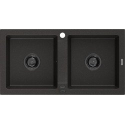 Mexen Mario  konyhai mosogató gránit 2 medence+ pop up szifon 820 x 436 mm, fekete / arany, szifon  fekete  - 6504822000-75-B 2 medencés 2 medencés 406959 Mexen