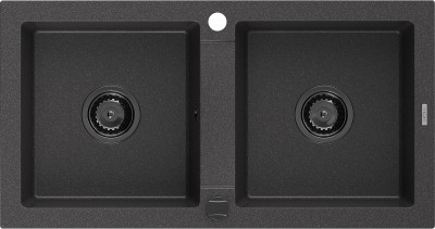 Mexen Mario  konyhai mosogató gránit 2 medence+ pop up szifon 820 x 436 mm, fekete köhatasu, szifon  fekete  - 6504822000-76-B 2 medencés