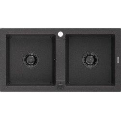 Mexen Mario  konyhai mosogató gránit 2 medence+ pop up szifon 820 x 436 mm, fekete köhatasu, szifon  fekete  - 6504822000-76-B 2 medencés 2 medencés 406959 Mexen