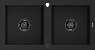 Mexen Mario  konyhai mosogató gránit 2 medence+ pop up szifon 820 x 436 mm, fekete , szifon  fekete  - 6504822000-77-B 2 medencés