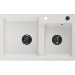 Mexen Tomas  konyhai mosogató gránit 2 medence+ pop up szifon 800 x 500 mm, fehér , szifon  fekete  - 6516802000-20-B 2 medencés 2 medencés 406959 Mexen