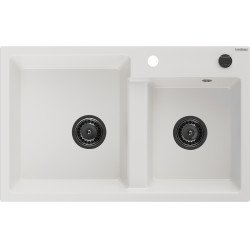 Mexen Tomas  konyhai mosogató gránit 2 medence+ pop up szifon 800 x 500 mm, fehér , szifon  fekete  - 6516802000-20-B 2 medencés 2 medencés 406959 Mexen