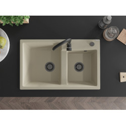 Mexen Tomas  konyhai mosogató gránit 2 medence+ pop up szifon 800 x 500 mm, beige, szifon  fekete  - 6516802000-69-B 2 medencés