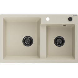 Mexen Tomas  konyhai mosogató gránit 2 medence+ pop up szifon 800 x 500 mm, beige, szifon  fekete  - 6516802000-69-B 2 medencés 2 medencés 406959 Mexen