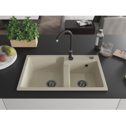Mexen Tomas  konyhai mosogató gránit 2 medence+ pop up szifon 800 x 500 mm, beige, szifon  fekete  - 6516802000-69-B 2 medencés