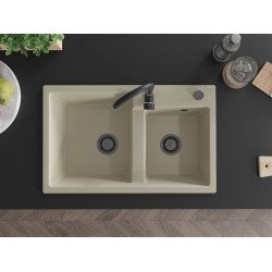 Mexen Tomas  konyhai mosogató gránit 2 medence+ pop up szifon 800 x 500 mm, beige, szifon  fekete  - 6516802000-69-B 2 medencés