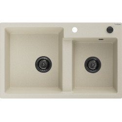 Mexen Tomas  konyhai mosogató gránit 2 medence+ pop up szifon 800 x 500 mm, beige, szifon  fekete  - 6516802000-69-B 2 medencés 2 medencés 406959 Mexen