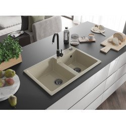 Mexen Tomas  konyhai mosogató gránit 2 medence+ pop up szifon 800 x 500 mm, beige, szifon  fekete  - 6516802000-69-B 2 medencés 2 medencés 406959 Mexen