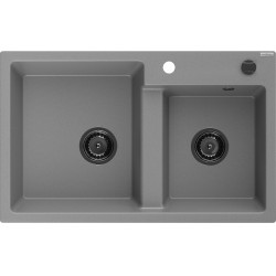 Mexen Tomas  konyhai mosogató gránit 2 medence+ pop up szifon 800 x 500 mm, szürke , szifon  fekete  - 6516802000-71-B 2 medencés 2 medencés 406959 Mexen