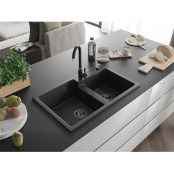 Mexen Tomas  konyhai mosogató gránit 2 medence+ pop up szifon 800 x 500 mm, fekete / arany, szifon  fekete  - 6516802000-75-B 2 medencés 2 medencés 406959 Mexen