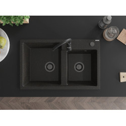 Mexen Tomas  konyhai mosogató gránit 2 medence+ pop up szifon 800 x 500 mm, fekete / arany, szifon  fekete  - 6516802000-75-B 2 medencés