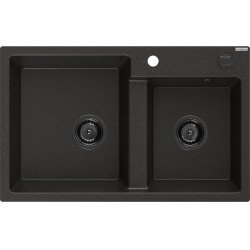 Mexen Tomas  konyhai mosogató gránit 2 medence+ pop up szifon 800 x 500 mm, fekete / arany, szifon  fekete  - 6516802000-75-B 2 medencés 2 medencés 406959 Mexen