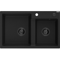 Mexen Tomas  konyhai mosogató gránit 2 medence+ pop up szifon 800 x 500 mm, fekete , szifon  fekete  - 6516802000-77-B 2 medencés 2 medencés 406959 Mexen