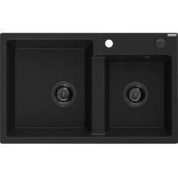 Mexen Tomas  konyhai mosogató gránit 2 medence+ pop up szifon 800 x 500 mm, fekete , szifon  fekete  - 6516802000-77-B 2 medencés 2 medencés 406959 Mexen