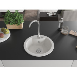 Mexen Diego  konyhai mosogató gránit 1 körmedence+ pop up szifon 488 x 480 mm, fehér  - 6512481000-20 Kör medencés