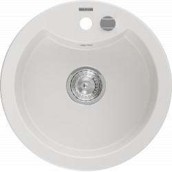Mexen Diego  konyhai mosogató gránit 1 körmedence+ pop up szifon 488 x 480 mm, fehér  - 6512481000-20 Kör medencés Konyhai mosogató tálca 406959 Mexen