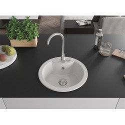 Mexen Diego  konyhai mosogató gránit 1 körmedence+ pop up szifon 488 x 480 mm, fehér  - 6512481000-20 Kör medencés