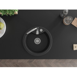 Mexen Diego  konyhai mosogató gránit 1 körmedence+ pop up szifon 488 x 480 mm, fekete / króm - 6512481000-73 Kör medencés