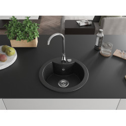 Mexen Diego  konyhai mosogató gránit 1 körmedence+ pop up szifon 488 x 480 mm, fekete / króm - 6512481000-73 Kör medencés