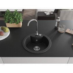 Mexen Diego  konyhai mosogató gránit 1 körmedence+ pop up szifon 488 x 480 mm, fekete / króm - 6512481000-73 Kör medencés