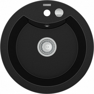 Mexen Diego  konyhai mosogató gránit 1 körmedence+ pop up szifon 488 x 480 mm, fekete  - 6512481000-77 Kör medencés