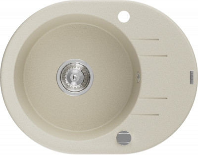 Mexen Kevin  konyhai mosogató gránit 1 körmedence+csepegtetö+ pop up szifon  586 x 458 mm, beige, szifon   króm - 6517581005-69 Kör medencés