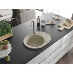 Mexen Kevin  konyhai mosogató gránit 1 körmedence+csepegtetö+ pop up szifon  586 x 458 mm, beige, szifon   króm - 6517581005-69 Kör medencés Konyhai mosogató tálca 406959 Mexen
