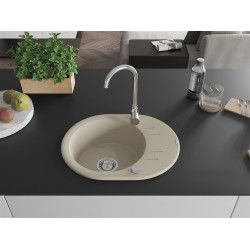Mexen Kevin  konyhai mosogató gránit 1 körmedence+csepegtetö+ pop up szifon  586 x 458 mm, beige, szifon   króm - 6517581005-69 Kör medencés