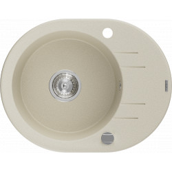 Mexen Kevin  konyhai mosogató gránit 1 körmedence+csepegtetö+ pop up szifon  586 x 458 mm, beige, szifon   króm - 6517581005-69 Kör medencés Konyhai mosogató tálca 406959 Mexen