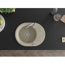 Mexen Kevin  konyhai mosogató gránit 1 körmedence+csepegtetö+ pop up szifon  586 x 458 mm, beige, szifon   króm - 6517581005-69 Kör medencés
