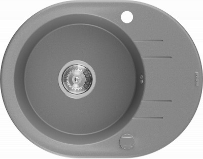 Mexen Kevin  konyhai mosogató gránit 1 körmedence+csepegtetö+ pop up szifon  586 x 458 mm, szürke , szifon   króm - 6517581005-71 Kör medencés