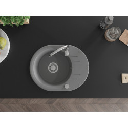 Mexen Kevin  konyhai mosogató gránit 1 körmedence+csepegtetö+ pop up szifon  586 x 458 mm, szürke , szifon   króm - 6517581005-71 Kör medencés