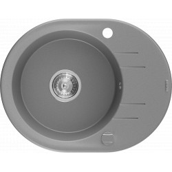 Mexen Kevin  konyhai mosogató gránit 1 körmedence+csepegtetö+ pop up szifon  586 x 458 mm, szürke , szifon   króm - 6517581005-71 Kör medencés Konyhai mosogató tálca 406959 Mexen