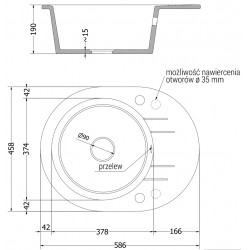 Mexen Kevin  konyhai mosogató gránit 1 körmedence+csepegtetö+ pop up szifon  586 x 458 mm, szürke , szifon   króm - 6517581005-71 Kör medencés