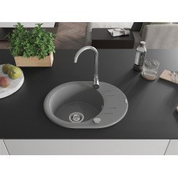 Mexen Kevin  konyhai mosogató gránit 1 körmedence+csepegtetö+ pop up szifon  586 x 458 mm, szürke , szifon   króm - 6517581005-71 Kör medencés